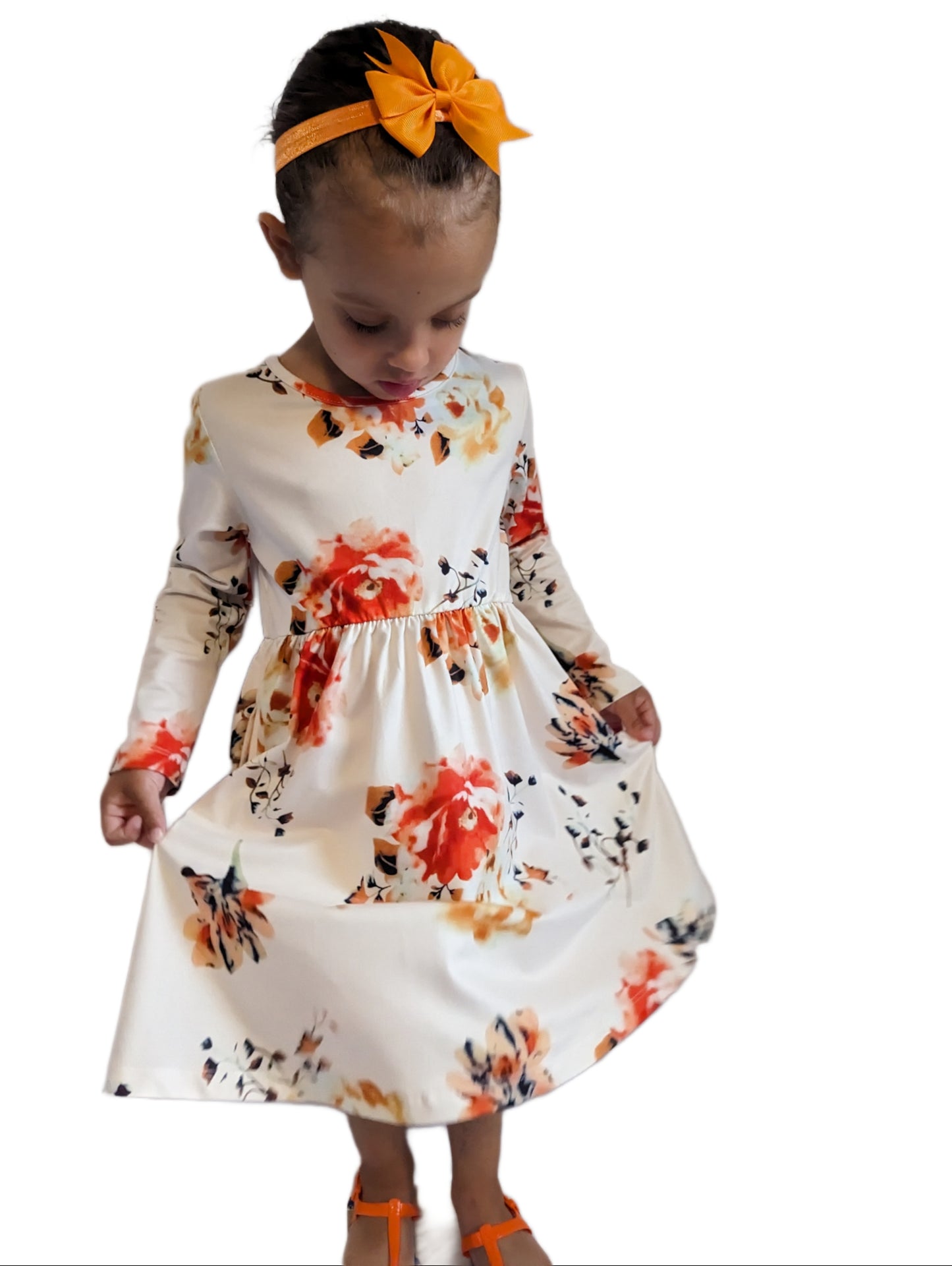 Kids Girls' Floral White Dress with Pockets – Elegant & Practical