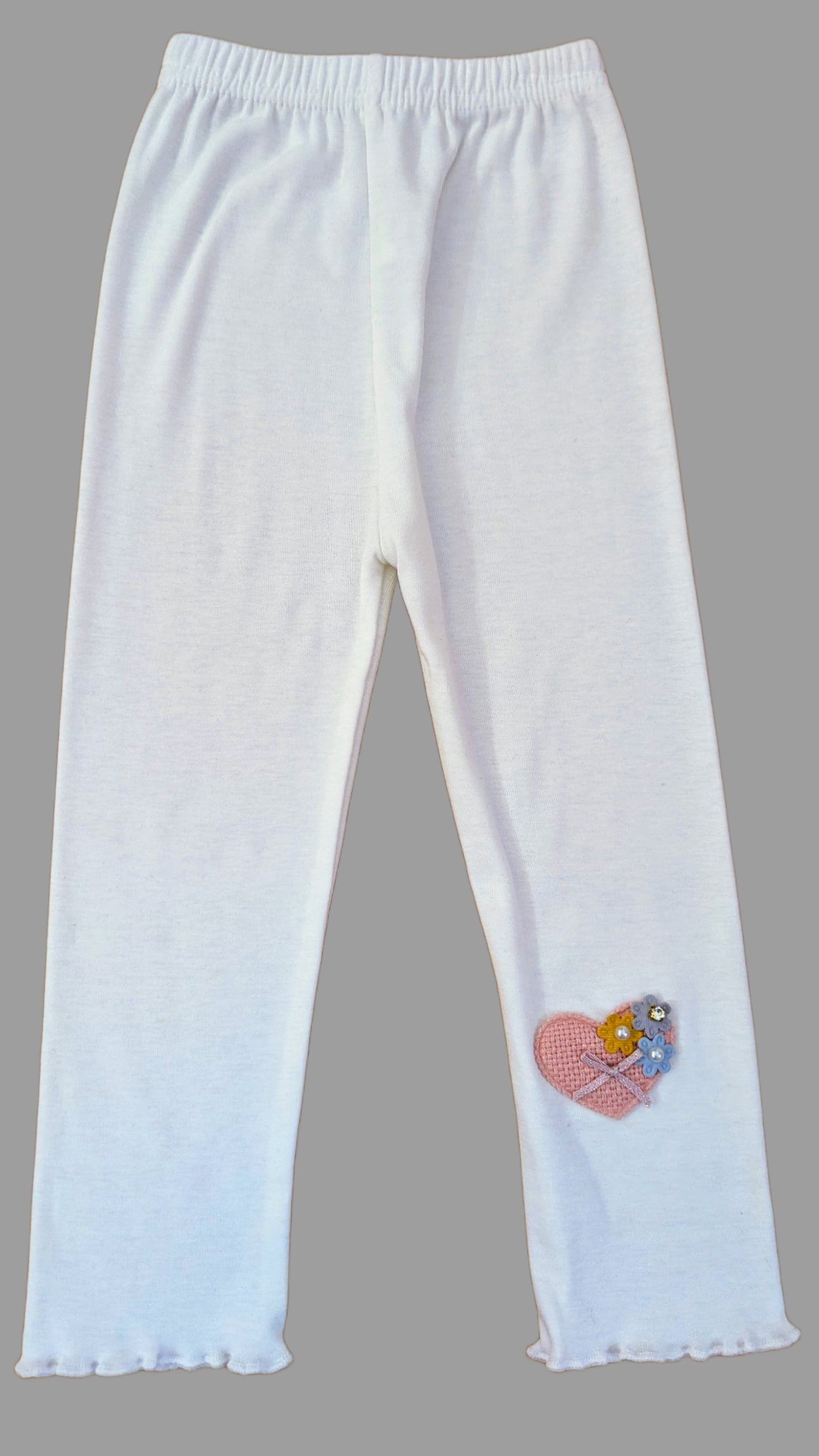 Weiße Leggings mit aufgesticktem Herz für Kinder und Mädchen