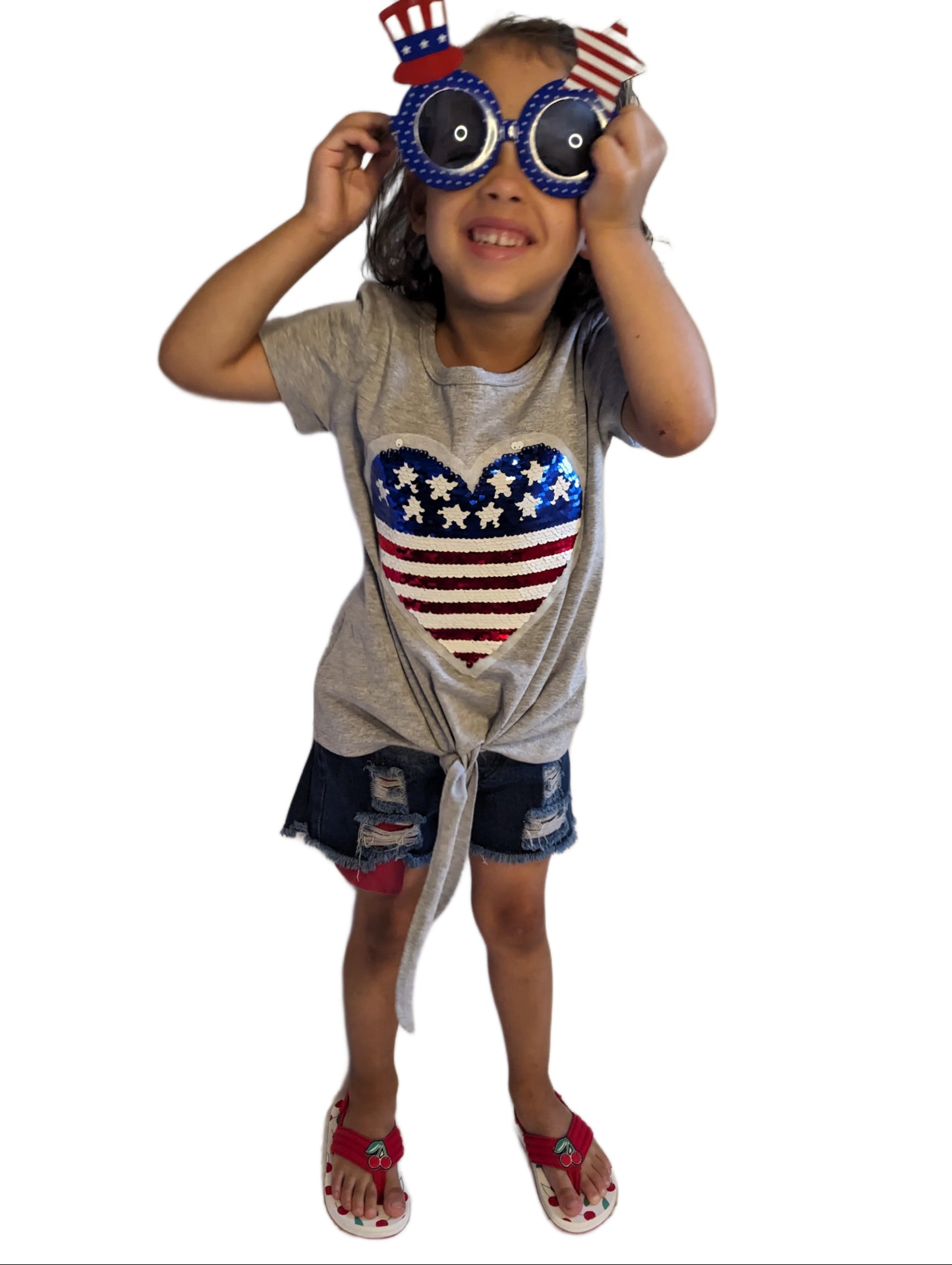 Kinder Mädchen 4. Juli Pailletten-Herz-Top
