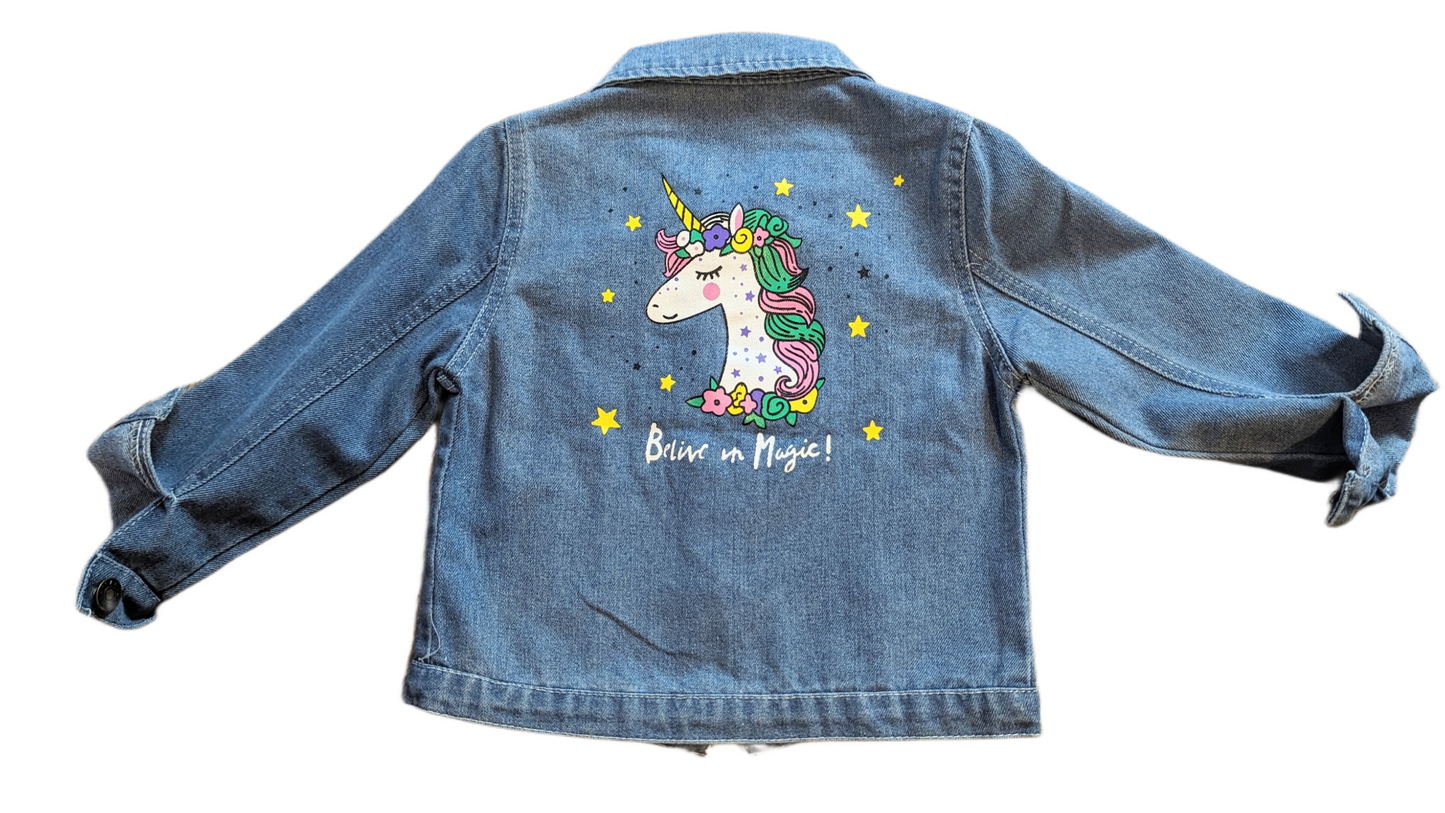 Kid Girls Unicorn Ripped Long Sleeve Denim Jacket