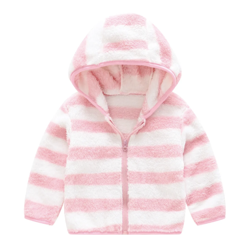 Kids Girl Fleece Wool Coat Velvet Fur with Zipper Hoodie