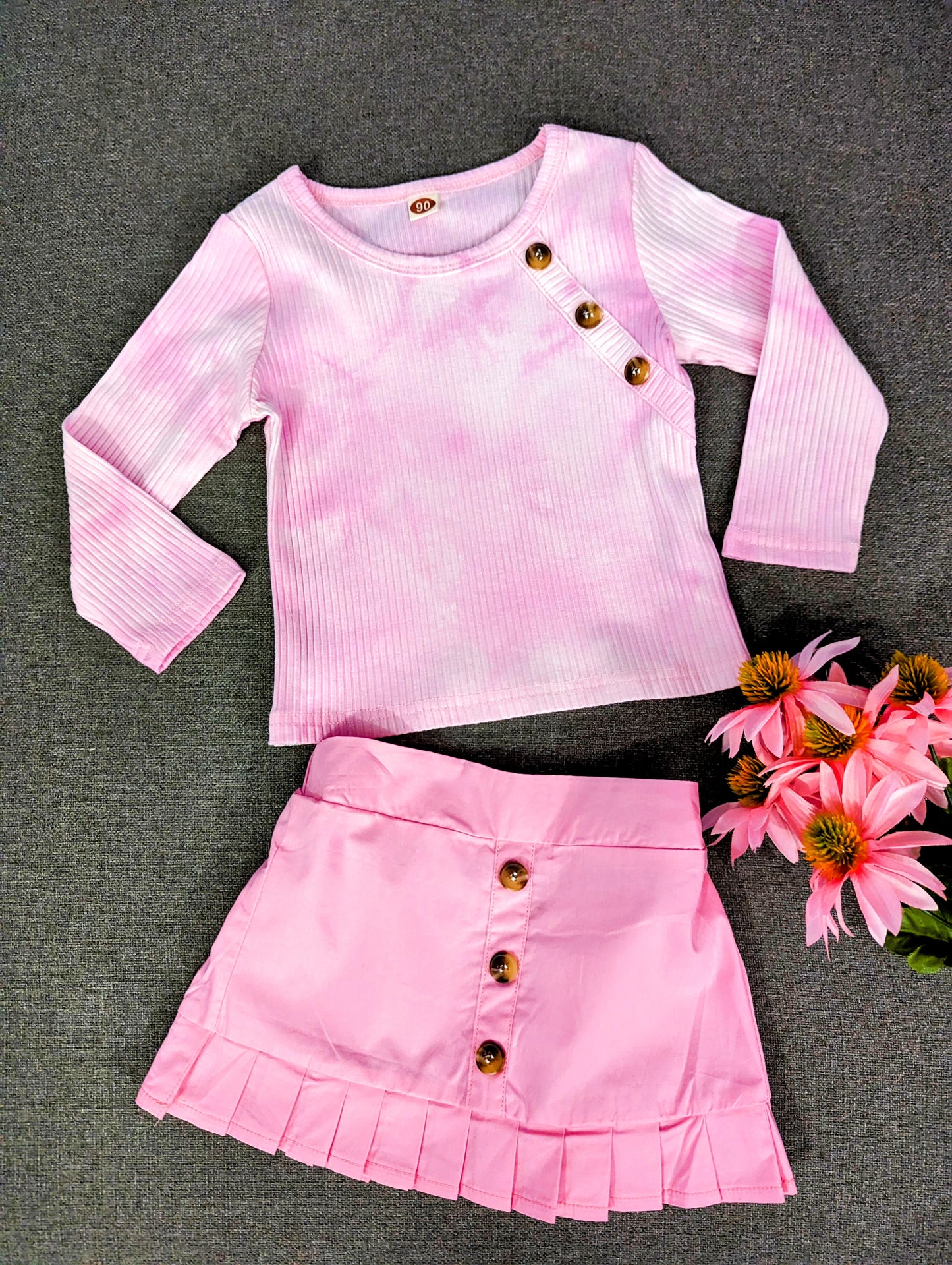 Kids Girls' Pink Cotton Knit Top & Matching Skirt Set – Cozy & Cute