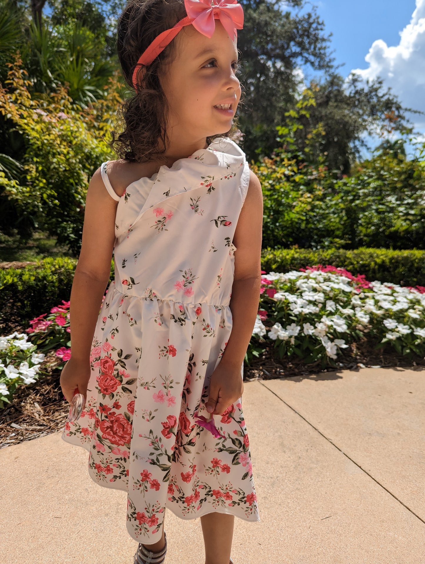Kids Girls' Casual One Shoulder Dress with Flower Print – Stylish & Fun