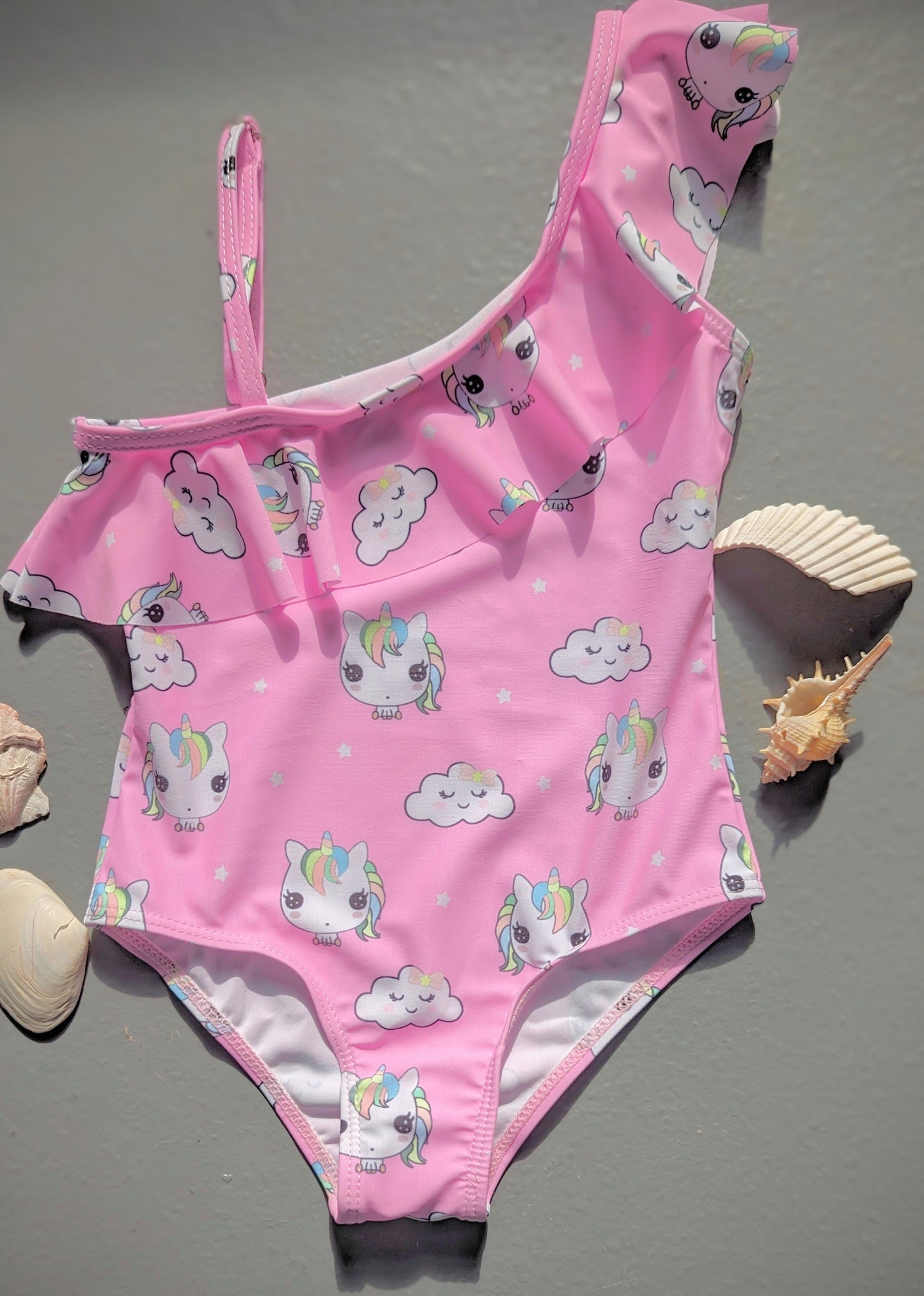 Rosa One-Shoulder-Badeanzug für Kinder und Mädchen