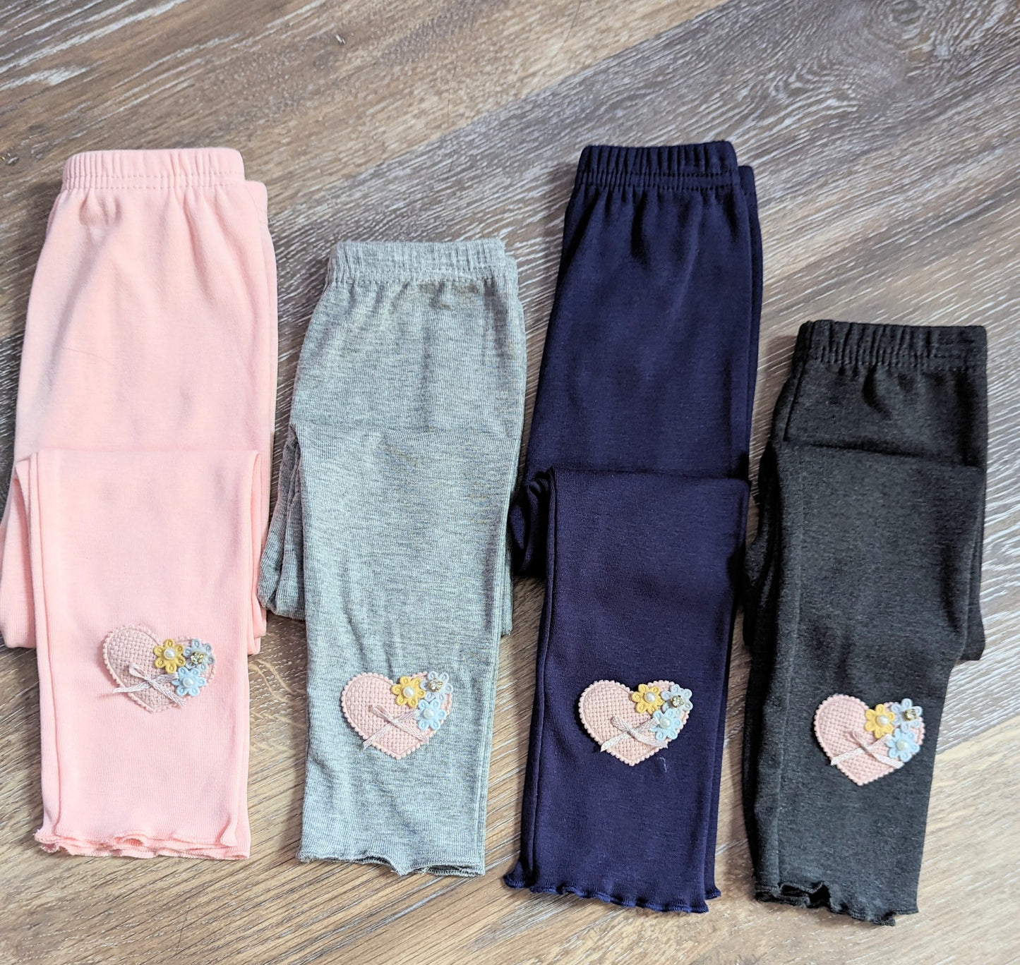 Girls' Heart Embroidered Elasticized Leggings with Ruffle Cuff – Cute & Cozy