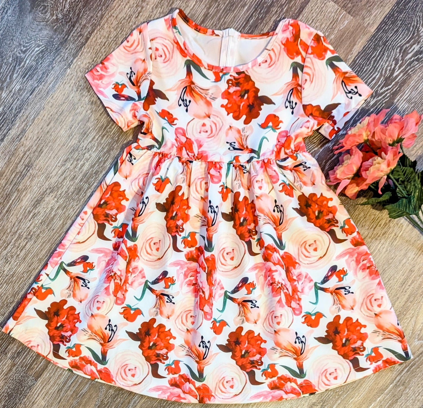 Girls Crewneck Short Sleeve Floral Dress