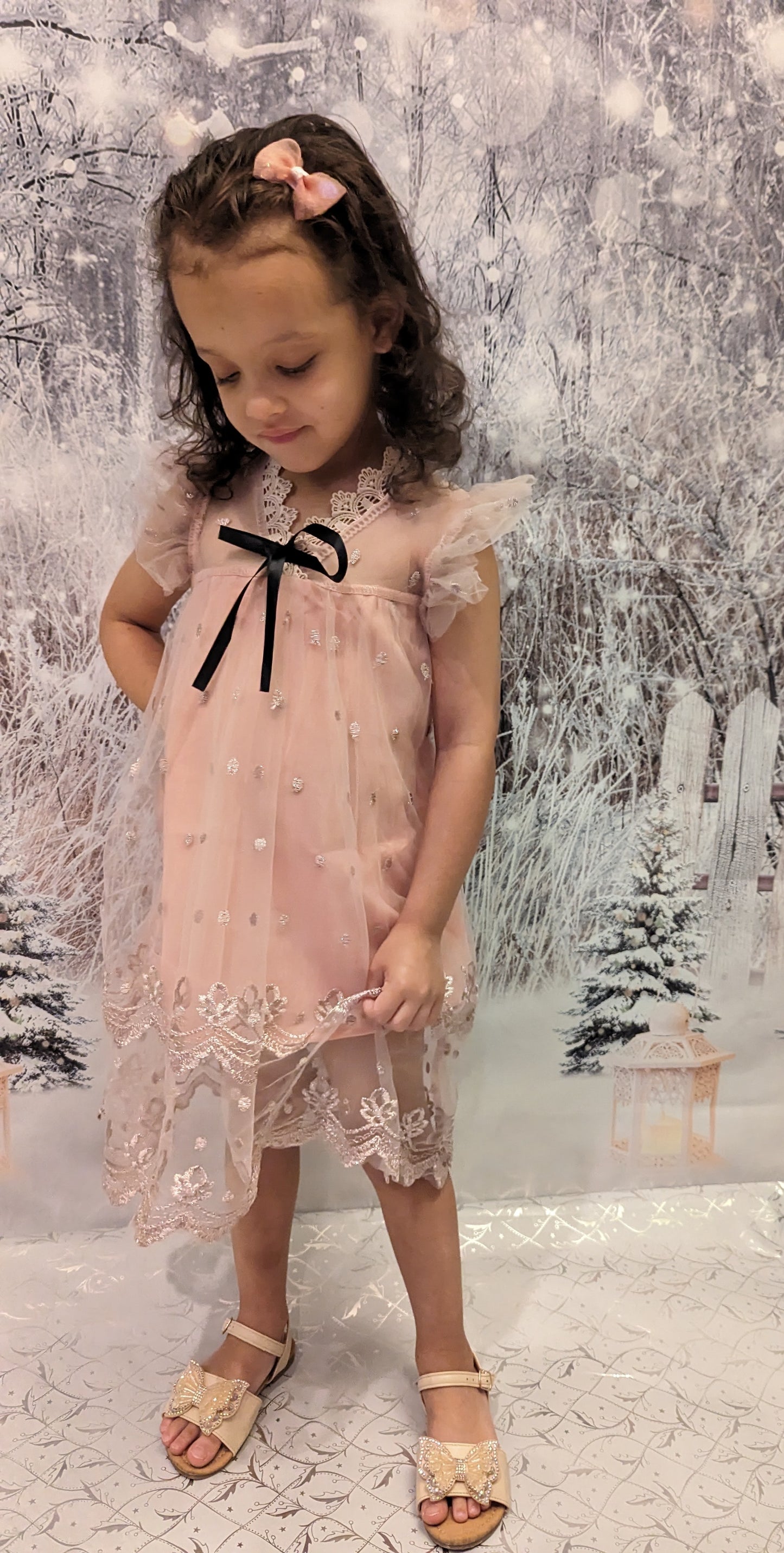 Kids Girls Flower Bow Knot Cotton Dress