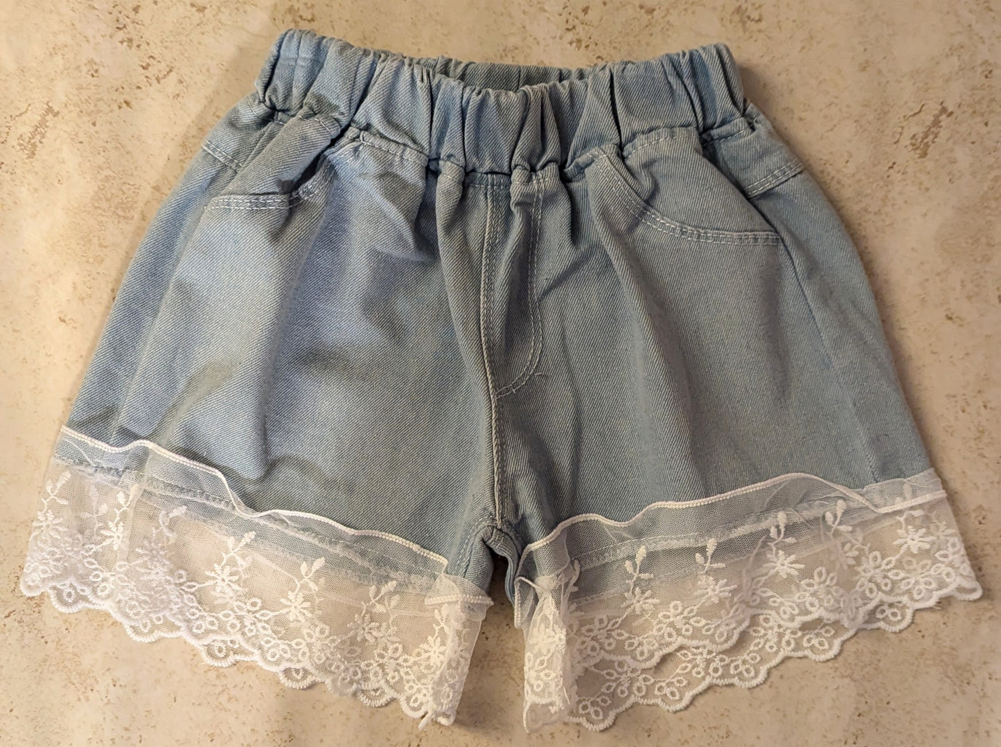 Kid Girls Comfy Denim Lace Shorts
