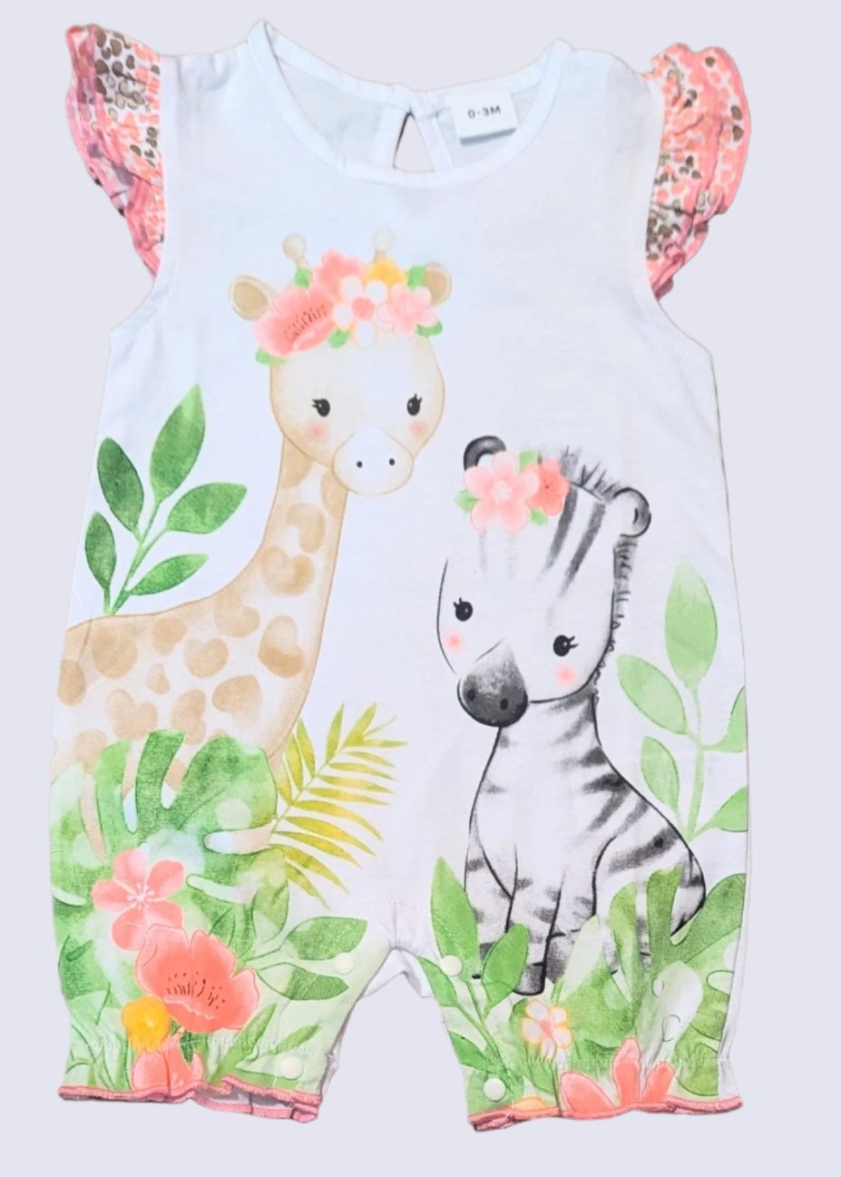Baby Girl Cartoon Giraffe Printed Cotton Bodysuit