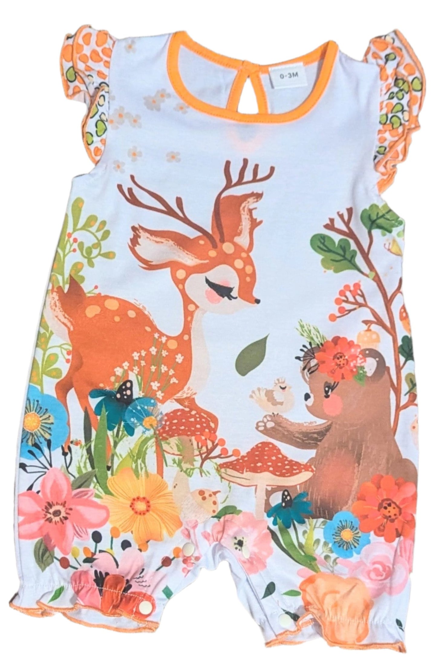Baby Girl Cute Cartoon Elf Deer Print Fly Sleeve Jumpsuit