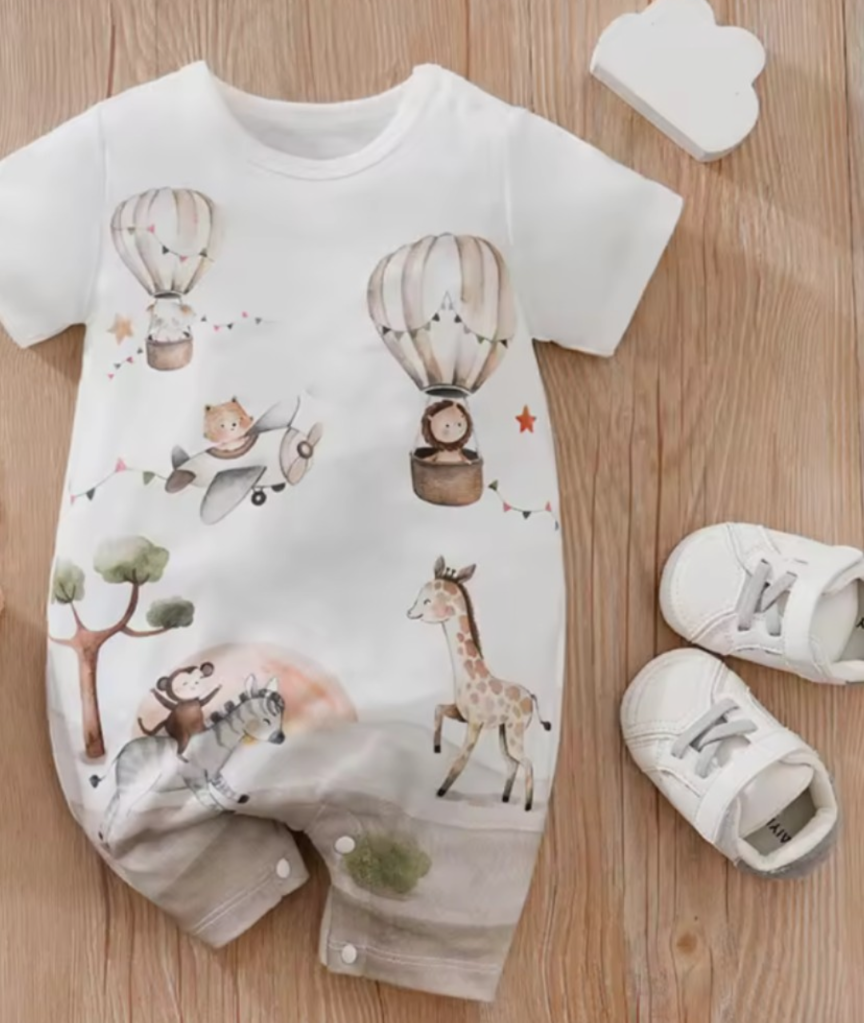 Boys Cute Summer Cartoons Animal Print Bodysuit