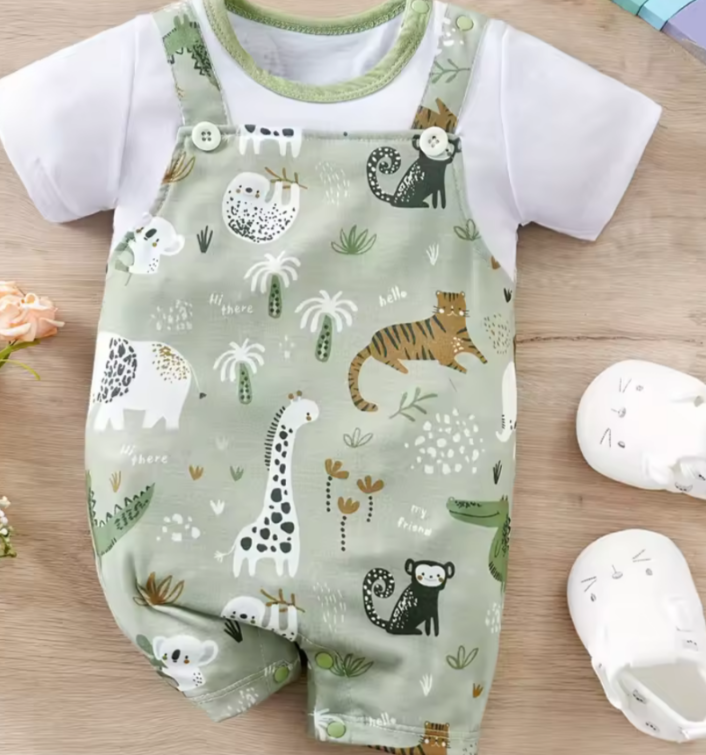 Boys Short Sleeve Animal Print Romper