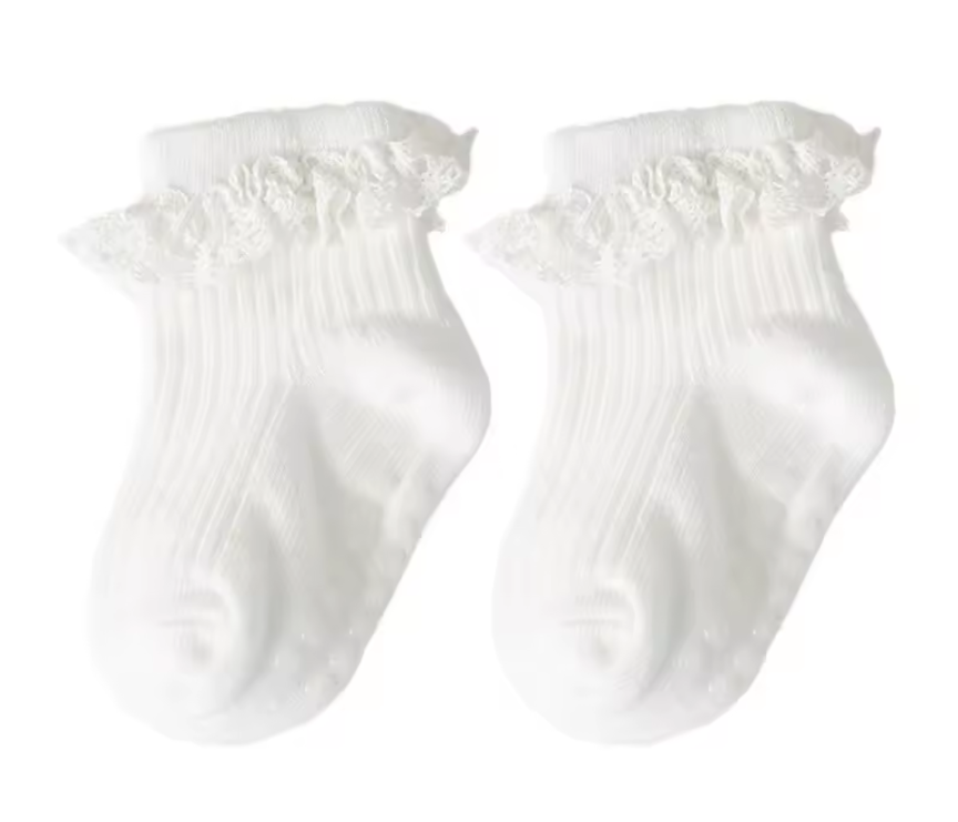 Girls White Lace Socks Anti Slip Adhesive