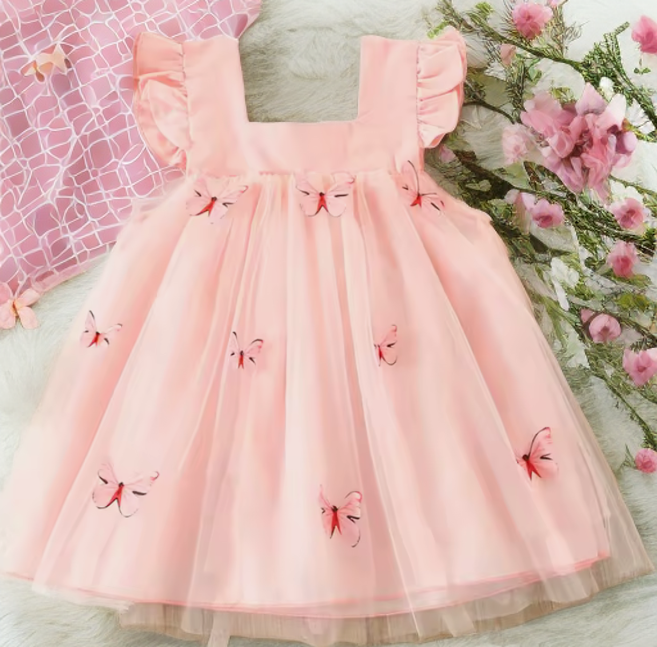 Girls Pink Sleeveless Butterfly Princess Dress