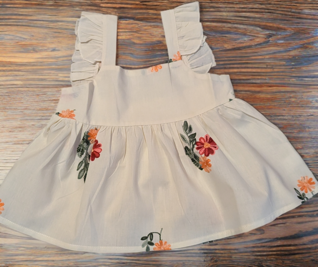 Girls Beige Flower Sleeveless Summer Dress
