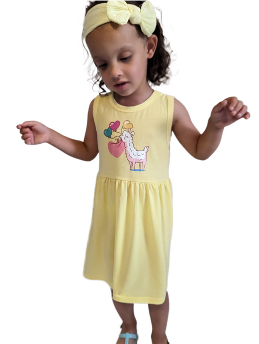 Kids Girls' Yellow Cartoon Graphic Dress – Fun & Playful Outfit