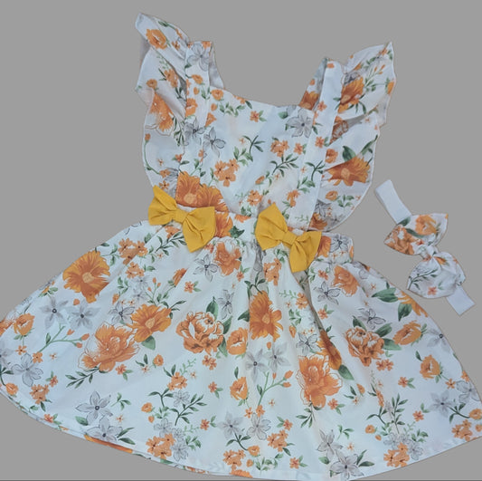 Baby Girl Butterfly Sleeve Cute Yellow Floral Dress