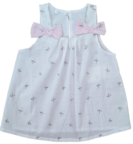 Baby Girl White Flower Dress with Light Pink Bows