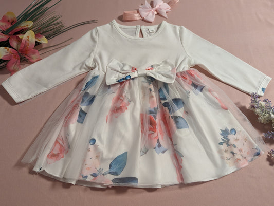 Baby-Mädchen-Kleid mit Blumenmuster und langen Ärmeln