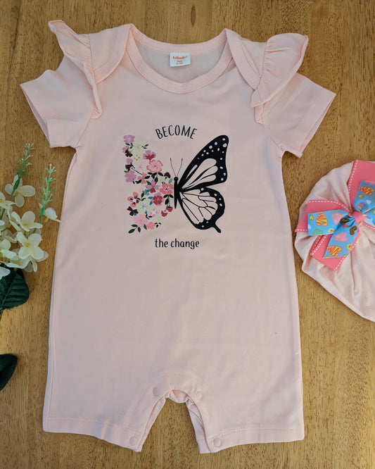 Baby-Mädchen-Rosa-Schmetterlings-Strampler