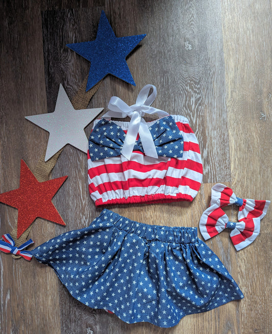 Kids Girls 4th Of July Halter and Skirt Set