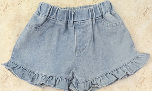 Kid Girls Denim Ruffled Hem Shorts