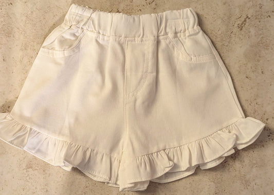 Kids Girls White Ruffled Hem Shorts