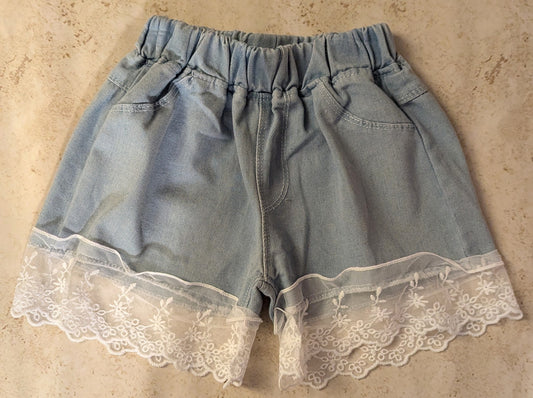 Kid Girls Comfy Denim Lace Shorts