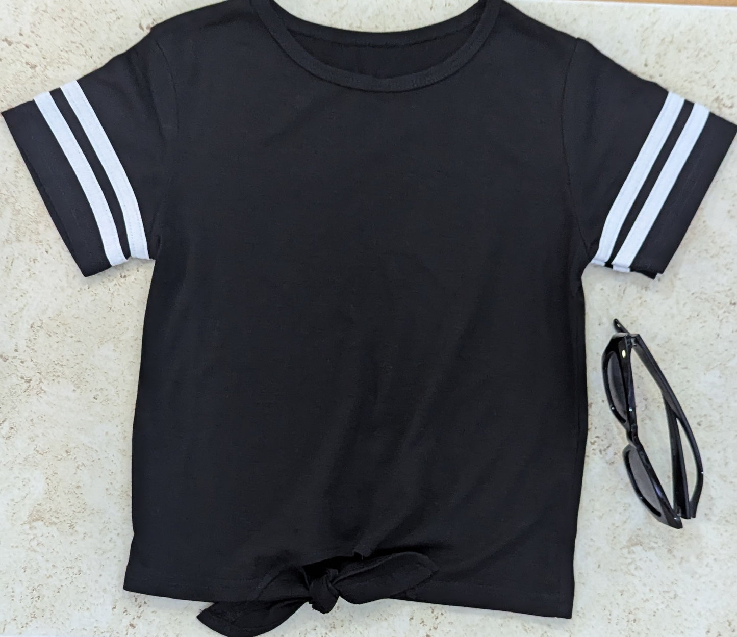 Girls Black Tie Knot Stripe T-Shirt