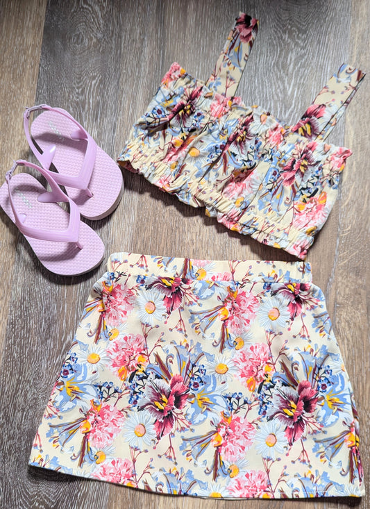 Girls Floral Print Top & Skirt Set