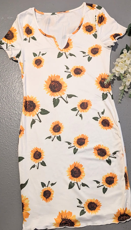 Girls Sunflower Print Trim Dress