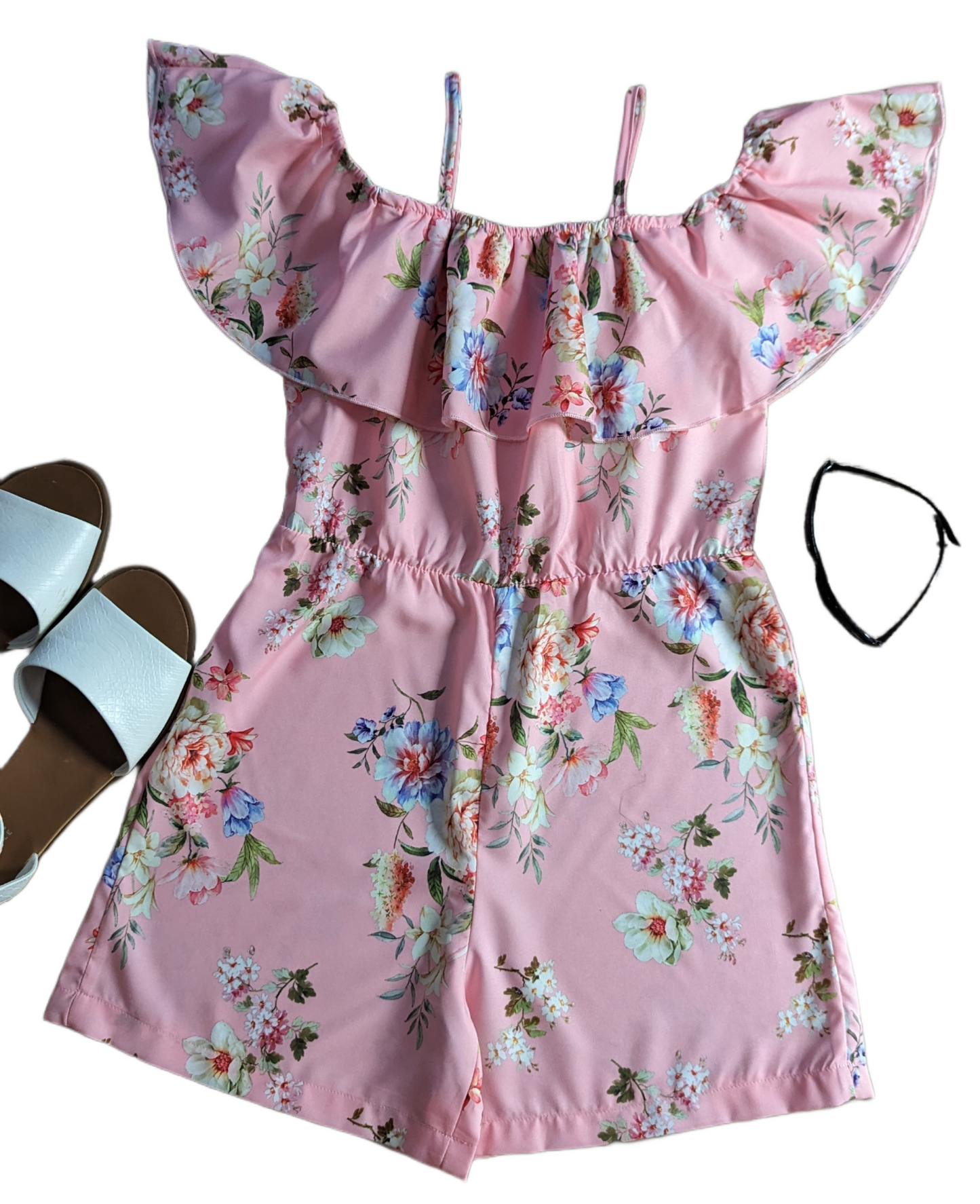 Girls Butterfly Cold Shoulder Ruffle Romper