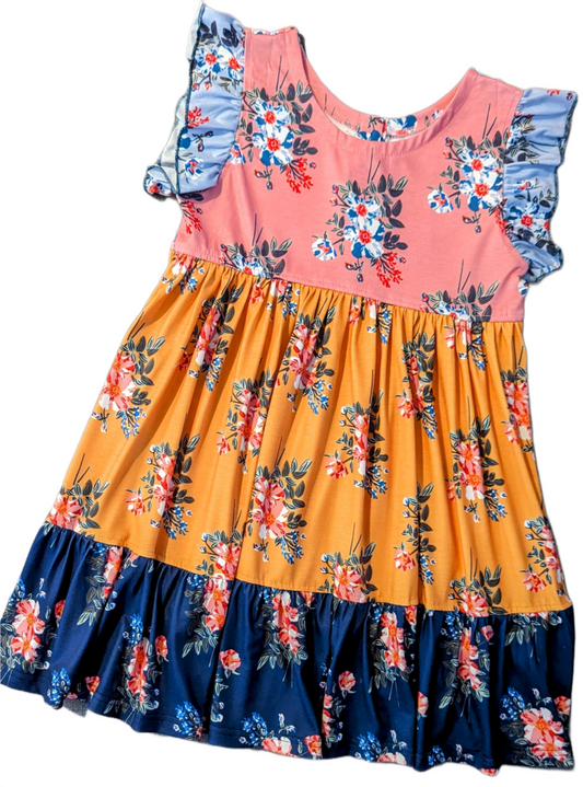Girls Multicolor Print Ruffle Pleated Dress