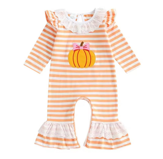 Baby Long Sleeve Halloween Romper with Lace Ruffle Trim